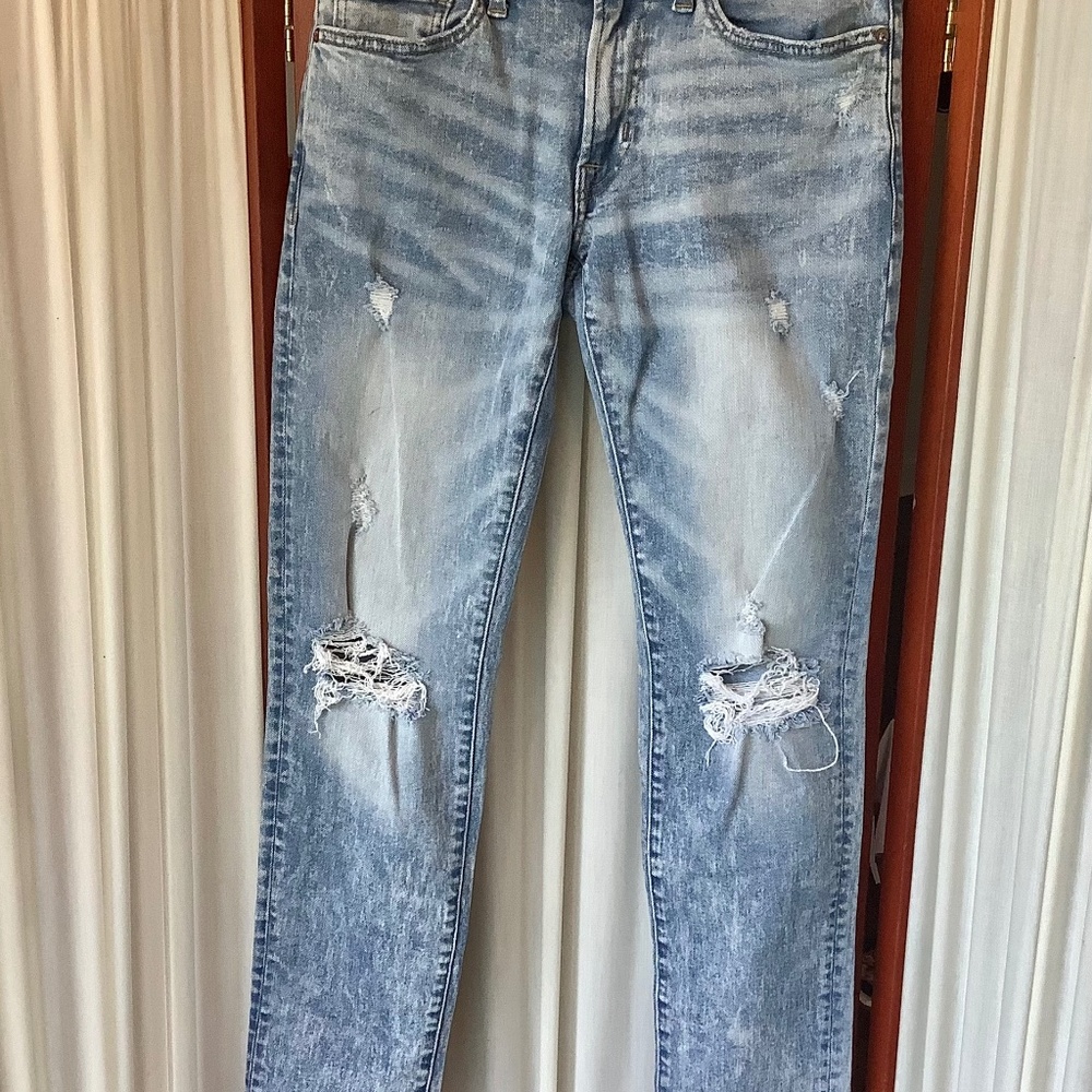 American Eagle Women's Distressed Skinny Jeans Acid Washed Knee Tears Size 28x32